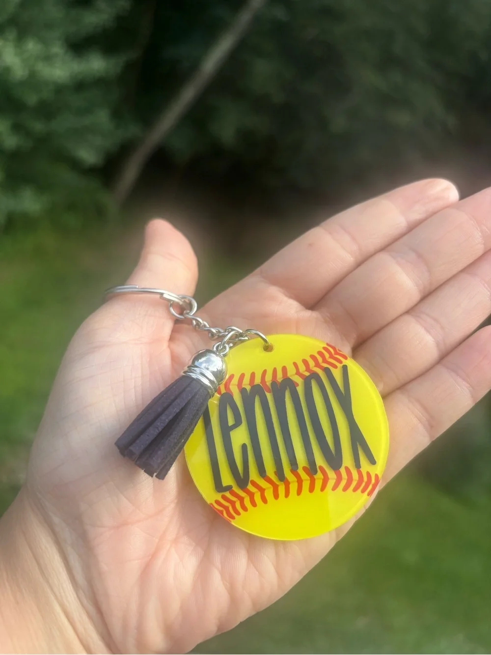 Yellow Softball Keychain with Tassel - Personalized Design